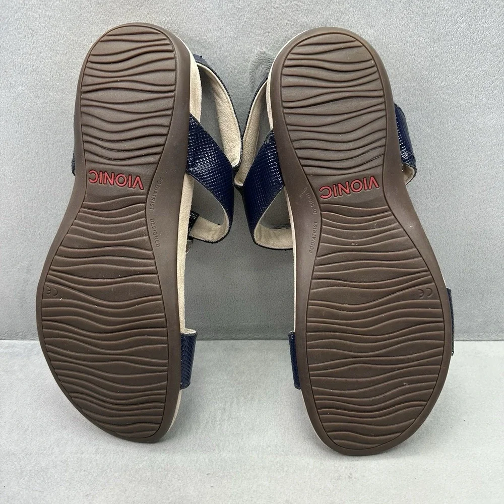 Vionic Farra Lizard Womens Size 9 Backstrap Sandals Navy Blue Arch Support
